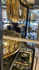 Aynalı yuvarlak eskitme gold ithal metal tepsi 34cm