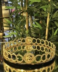 Aynalı yuvarlak gold ithal metal tepsi 34cm gold