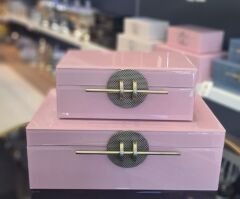 2’li Cam kaplama çubuk model dekoratif aksesuar kutusu pembe