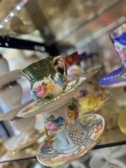 6 Kişilik el boyama porselen kahve fincan takımı