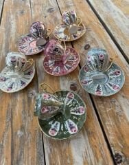 6 Kişilik el boyama porselen kahve fincan takımı