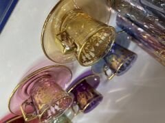 6 Kişilik gold yaldız el boyama cam kahve fincan takımı