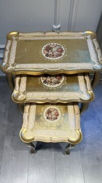 Orijinal İtalyan Gül ağacı 3’lü zigon sehpa