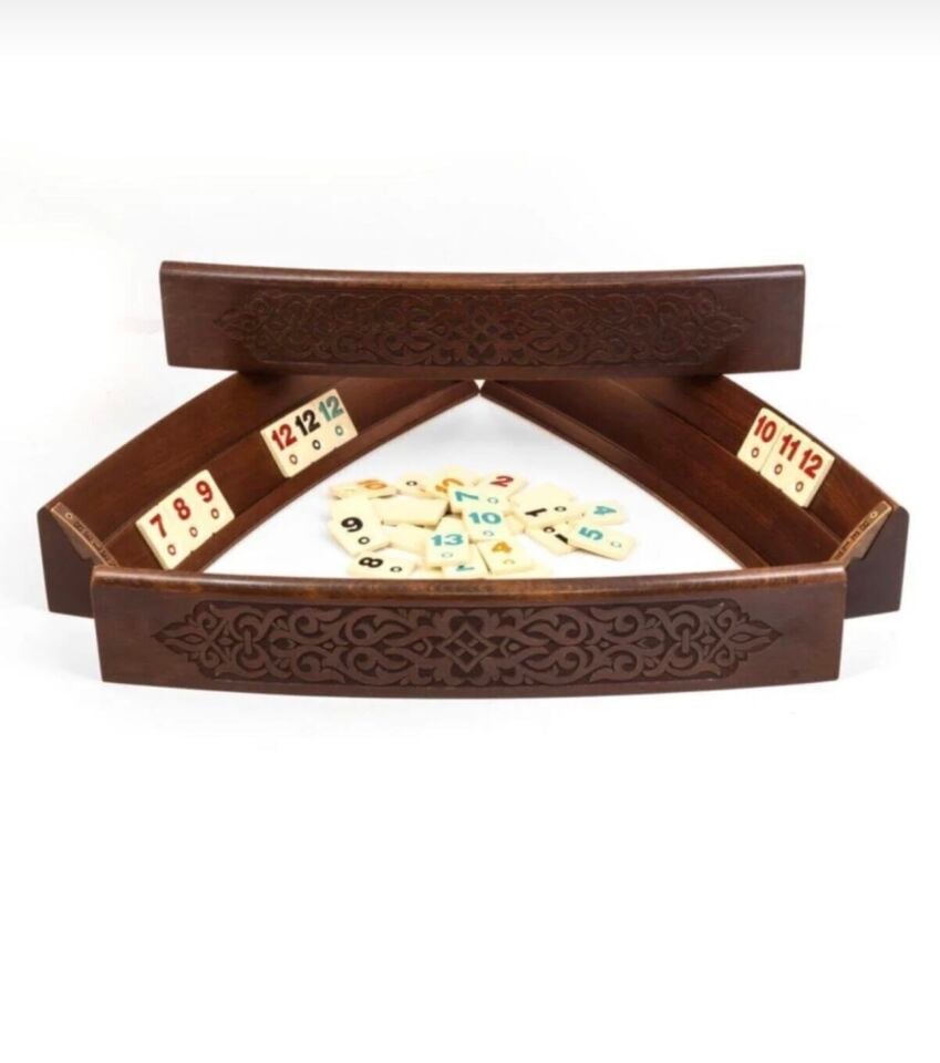 Masif ahşap oval model işlemeli okey takımı