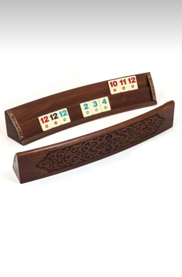 Masif ahşap oval model işlemeli okey takımı